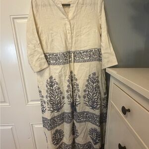 Spartina 449 Kennedy Shirt Dress Pepper Hall Woodblock Floral M Cornflower Blue